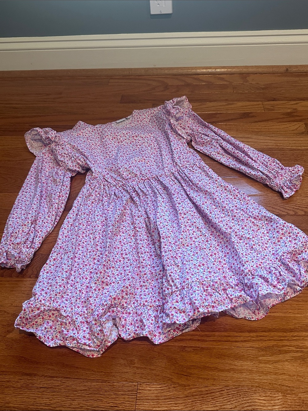 NWOT Girls' Pink Floral Ruffle Long-Sleeve Casual Dress